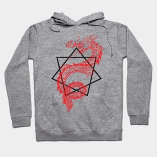 Asian Dragon With Sacred Geometry Heptagram (Seven Sided Star) Design Hoodie